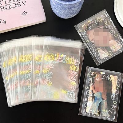 50Pcs Korean INS Cute Color Lines Cat Card Self-adhesive Opp Bag Kpop Idol 3inch Photocard Sell Card Decor DIY Packing Pocket