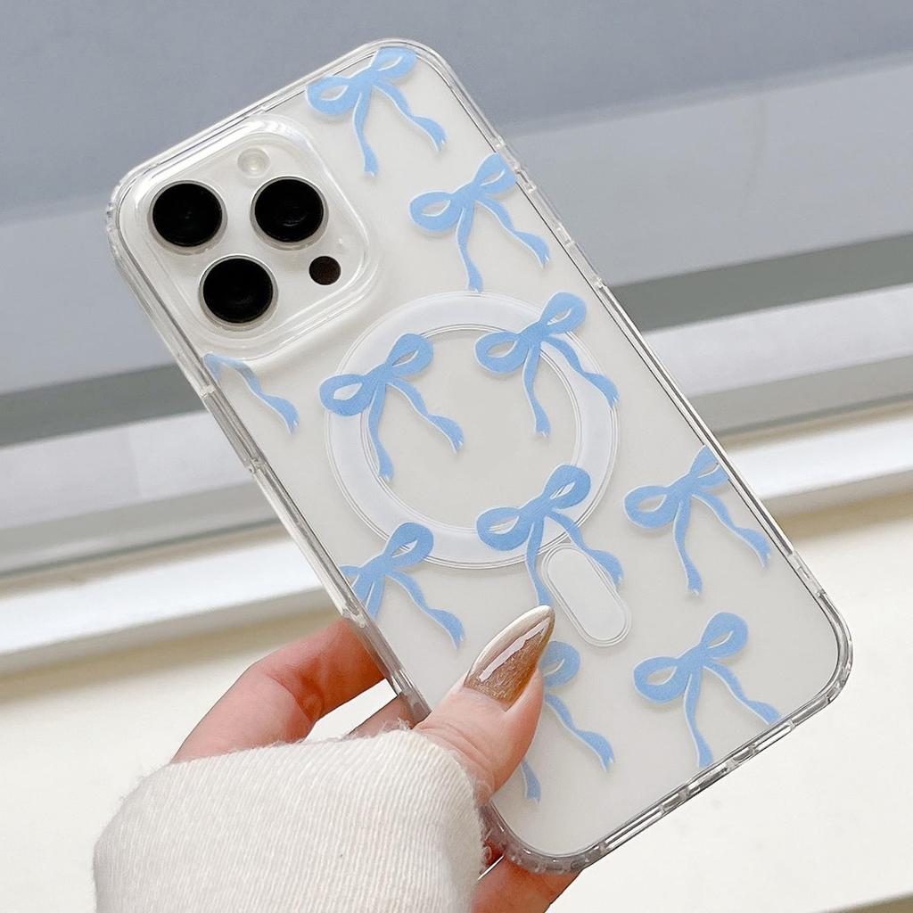 For iPhone 16 Pro Max Case Compatible with MagSafe Bowknot Pattern PC+TPU Phone Back Cover
