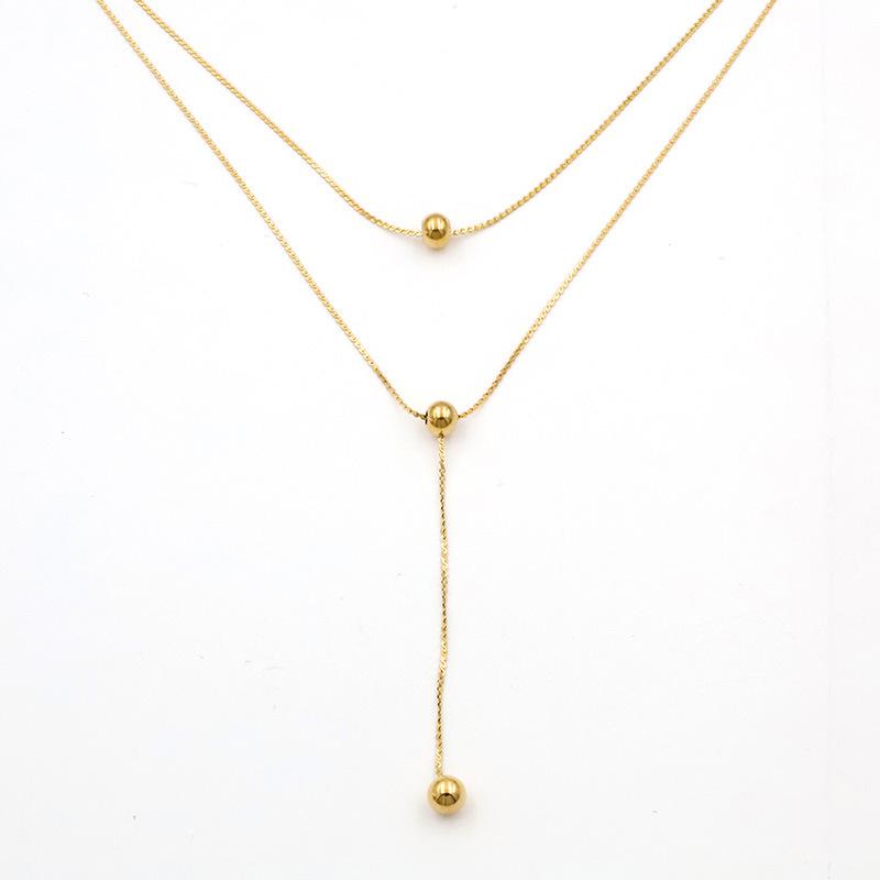 Accessories Temperament Long Sliding Bead Clavicle Chain Stylish And Simple Double Layer Stacked Bead Necklace Women'S Premium