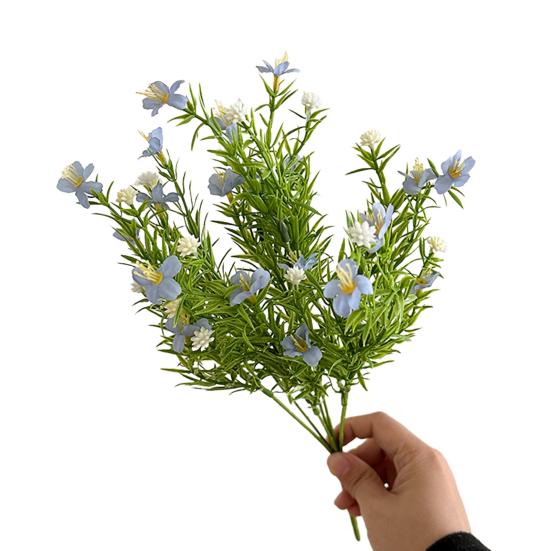 

Artificial Babysbreath with Green Leaves UV Resistant 7-Fork Fake Silk Flower Home Office Wedding Party Indoor Outdoor Faux Bloom Decoration синий