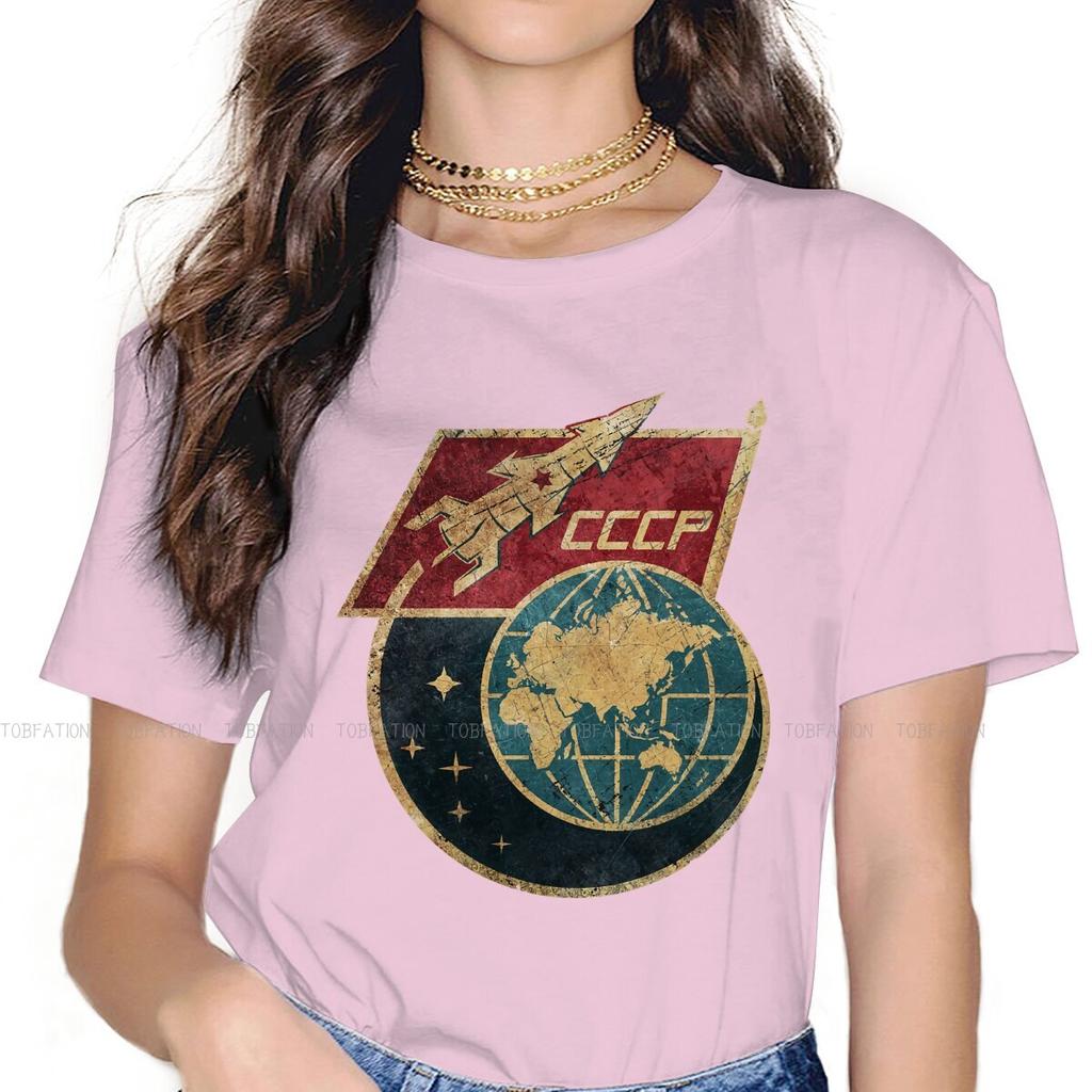 Flag Space Rocket  Womens T Shirt Russian Ussr Cccp Ladies Tees Kawaii Oneck Tops Basic Tshirt 5xl Loose Hipster
