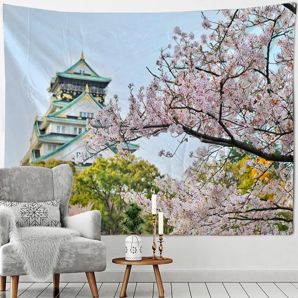 Beautiful Mount Fuji Sakura Pagoda Landscape Wall Hanging Tapestry Decorative Art Suitable for Living Room Room Home Decor