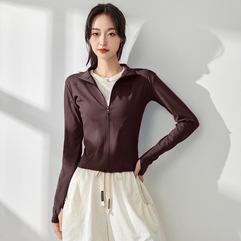 

Женская быстросохнущая куртка для йоги - весна/осень 2025 г.: Застежка-молния, воротник-стойка, длинный рукав, топ для фитнеса M