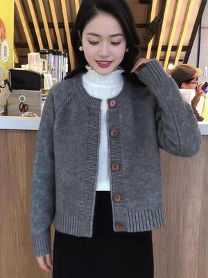 Korean Simple Round Neck Knit Cardigan - Women's Autumn/Winter Loose Soft Sweater Coat