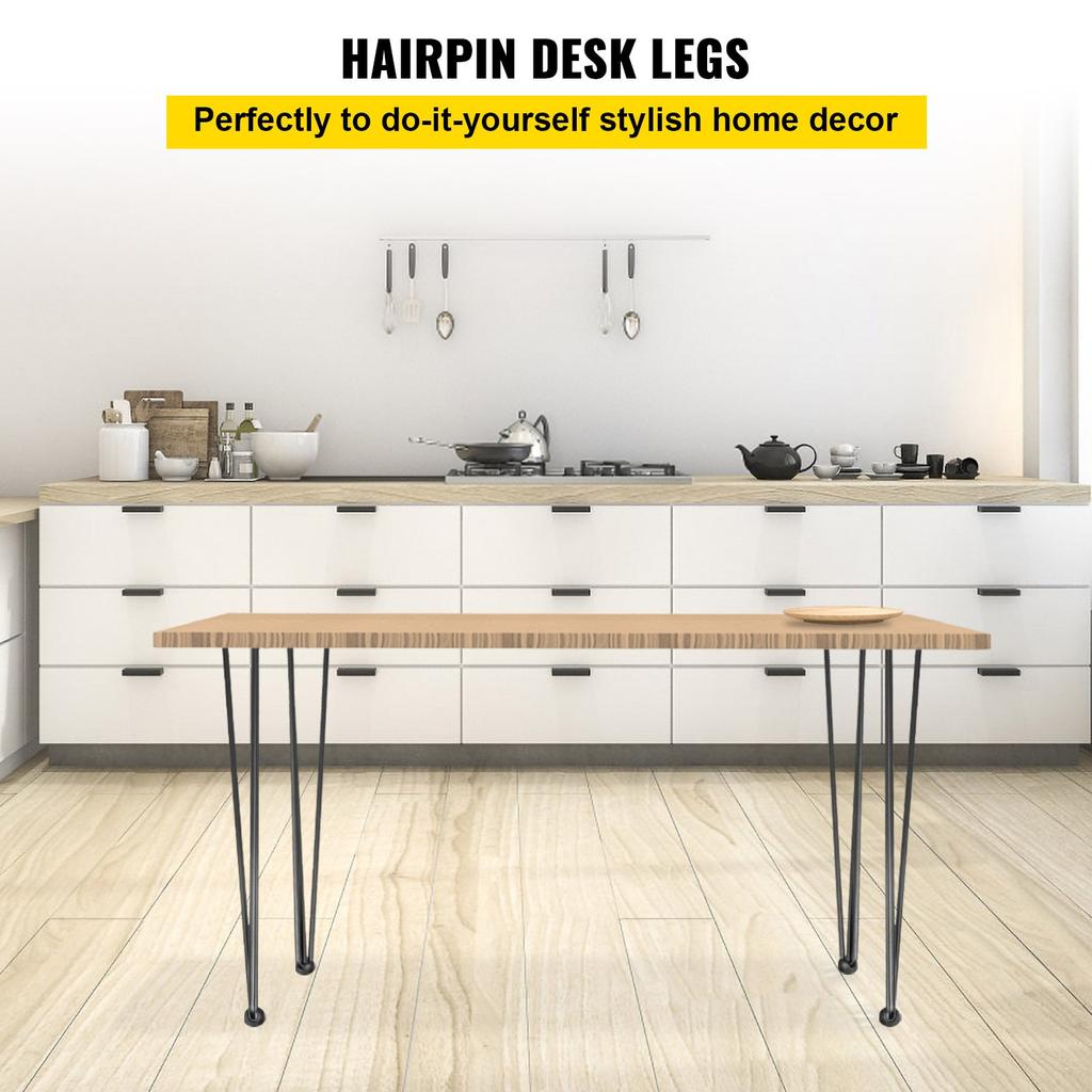 VEVOR Hairpin Table Legs 61 Cm Black Set of 4 Desk Legs Each 99.8 Kg Capacity Hairpin Desk Legs 3 Rods for Bench Desk Dining End Table Chairs Carbon