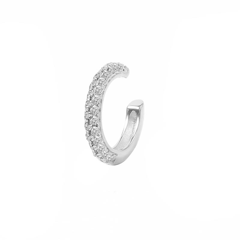 ROXI Luxury Three Rows Zircon Stone C Shape Ear Cuff No Piercing Earrings for Women Girls Boho 925 Silver Clip Earring