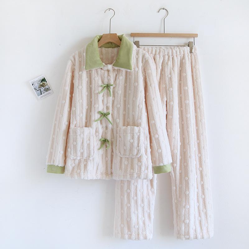 

Женская фланелевая плотная пижама, свободная повседневная пижама из кораллового флиса, 2 предмета, зимняя однотонная ночная рубашка в китайском стиле, свободная домашняя одежда XL белый