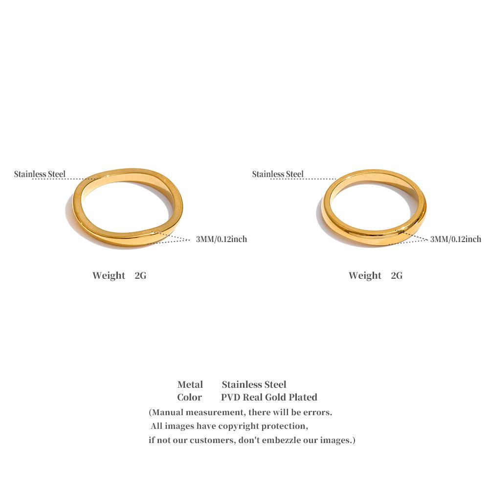 Yhpup 2PC Stainless Steel Smooth Metal Round Stacking Ring 18K Gold Color PVD Plated Simple Casual Finger Jewelry
