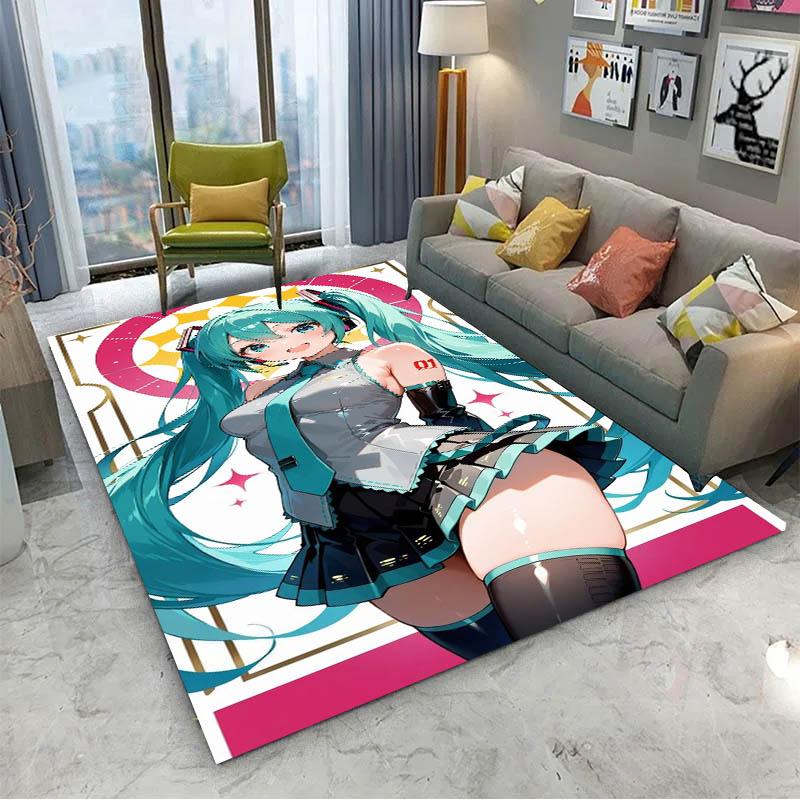 Alfombra 3D de Anime H-Hatsune V-Vocaloid Kawaii Girls para Decoración de Habitación Hogar Niños Regalo Puerta Alfombra para Zona Infantil Felpudo Antideslizante