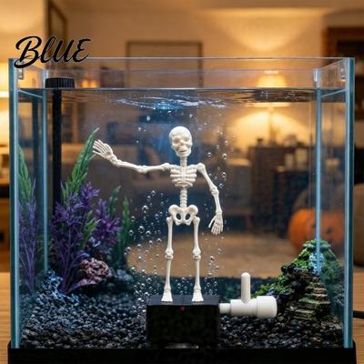 Halloween Reptilienbecken Dekoration Aquarium Tanzendes Skelett Blasengetrieben Bewegliche Gelenke Skelett Horror Fisch Zubehör Ornament Realistisches Schwingen