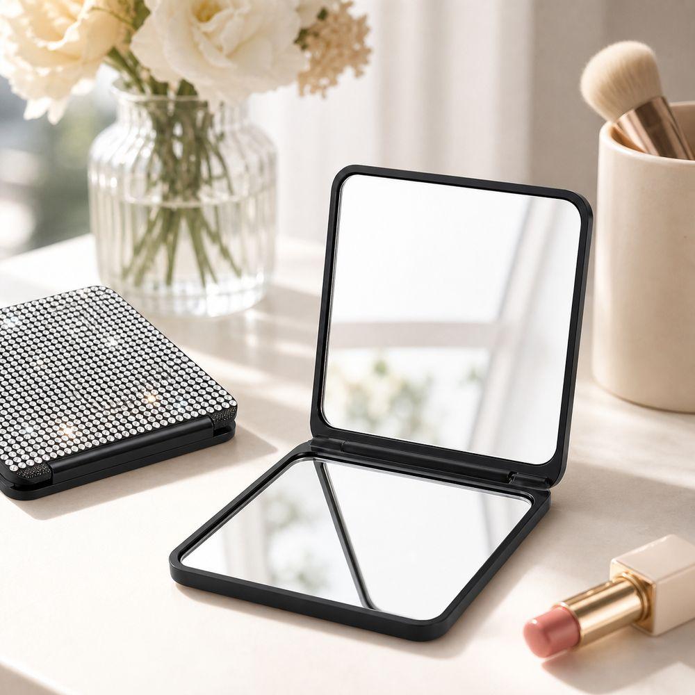 Foldable Design Pocket Mirror Lightweight Foldable Mirror Sparkling Square Mirror  Vanity Table Use