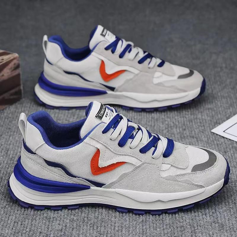Color Block Fashion Chunky Sneaker Men Running Shoes Casual Leather Fabric Breathable Height Increased Platform Sport Shoes