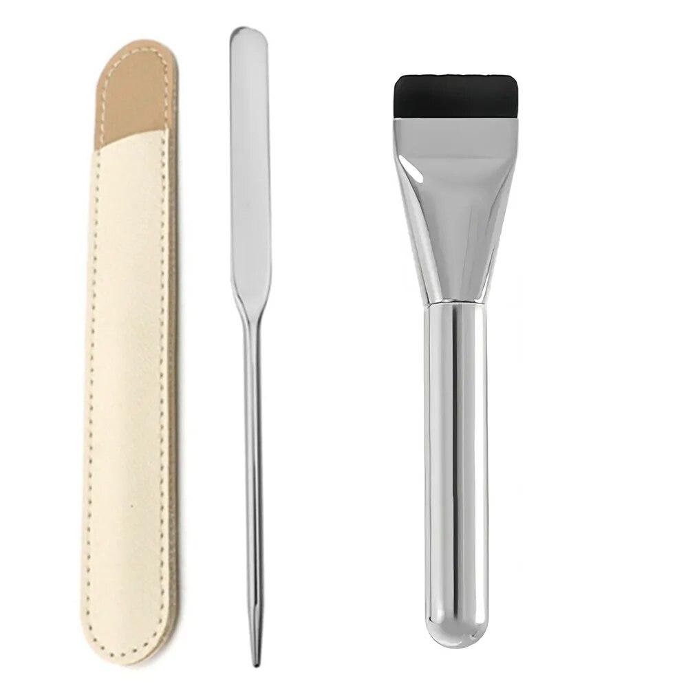 Stainless Steel Makeup Spatula Mixing Stick Foundation Brush Set Eyeshadow Cream Pigment Mixing Tool Face Contour Brush Tool