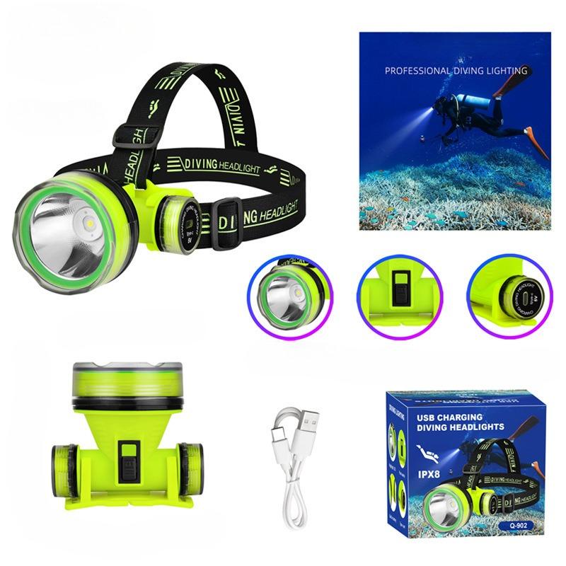 1Pc  New Led Diving Strong Light Super Bright Waterproof Usb Charging Long-range Shooting Long-range Diving Salvage Fishing Headlight