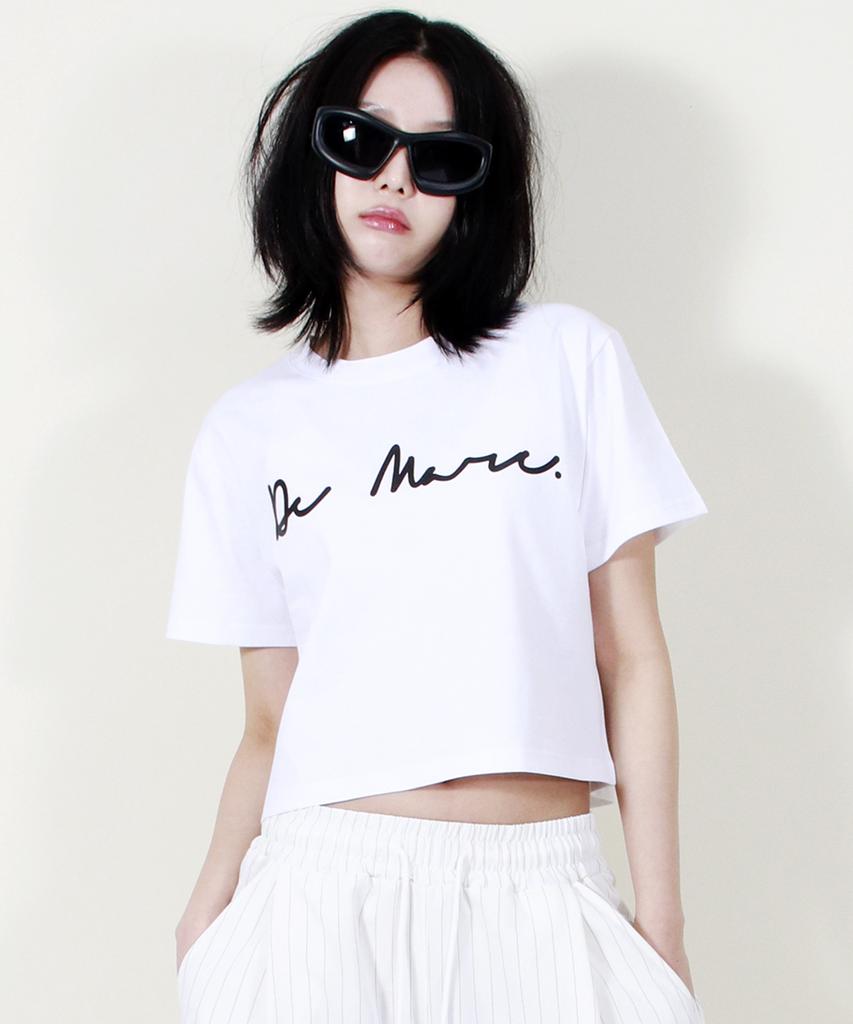 Deumakeu Rough Writing Text-Logo Crop T-Shirt White