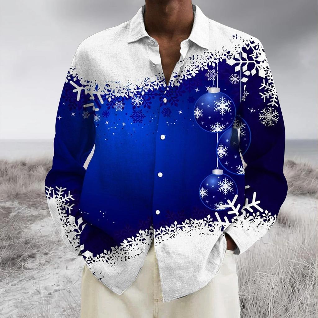 Men's Christmas Shirt Santa Reindeer Collar 3D Outdoor Long Sleeve Fashion Designer Style