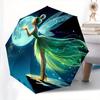 Disney Tinker Bell Moonlight Automatic Open/Close Umbrella - Cute Umbrella with Cute Design, Portable 3-Fold Compact Umbrella for Men & Wome
