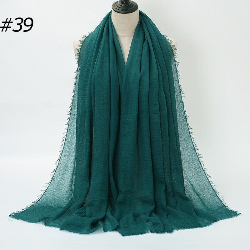 Solid Color Wrinkled Cotton-Linen Feel Women's Headscarf with Fur Edge