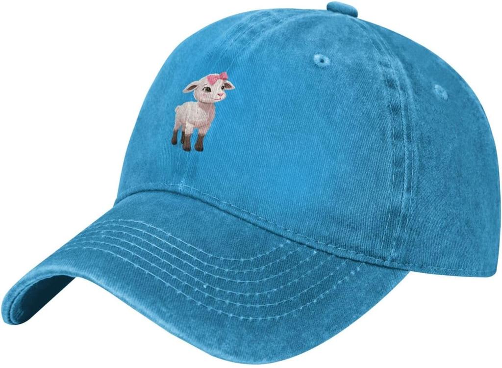 Pink Bow Lamb Embroidered Baseball Cap Washed Denim Casual Adjustable Cotton Hat Unisex