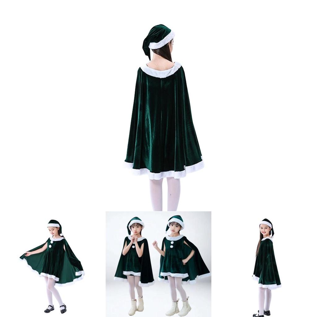 Christmas Celebration Outfit For Toddler Girls With Velvet Dress And Cape