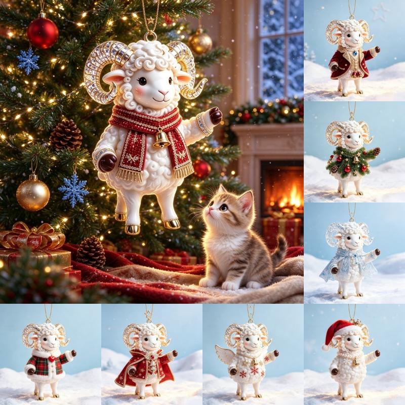 Shining Goat Hanging Ornament 2D Flat Artificial Rhinestone Animal Hanging Decoration Embossed Pattern Goat Bag Charm