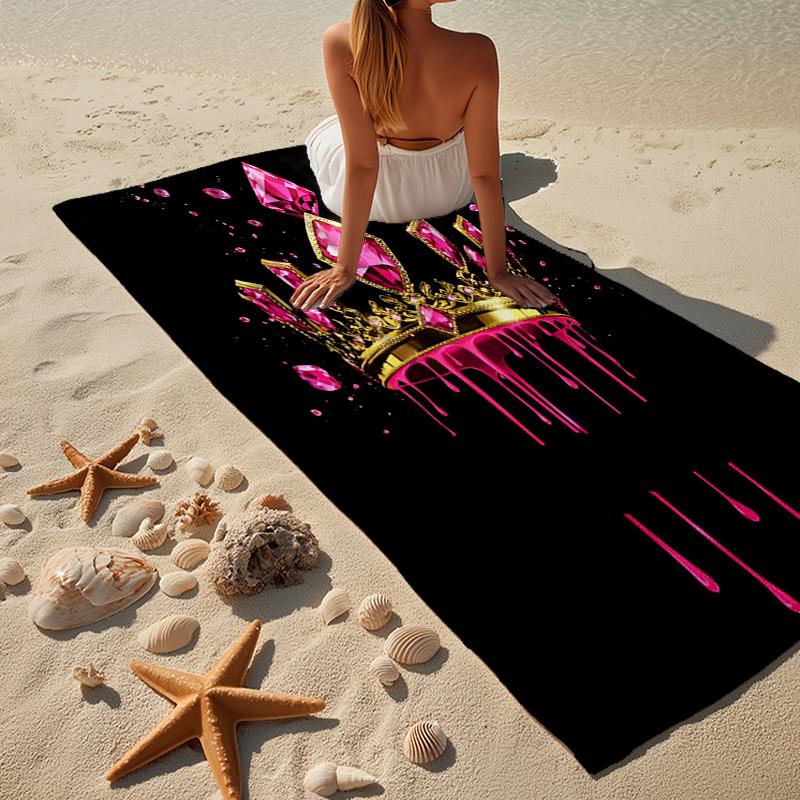 Pink Crown Sparkle Majesty Beach Towel, Super Soft Microfiber, Gift for Her/Him, Birthday, for Pool, Beach, Travel, Home Decor Fan gifts