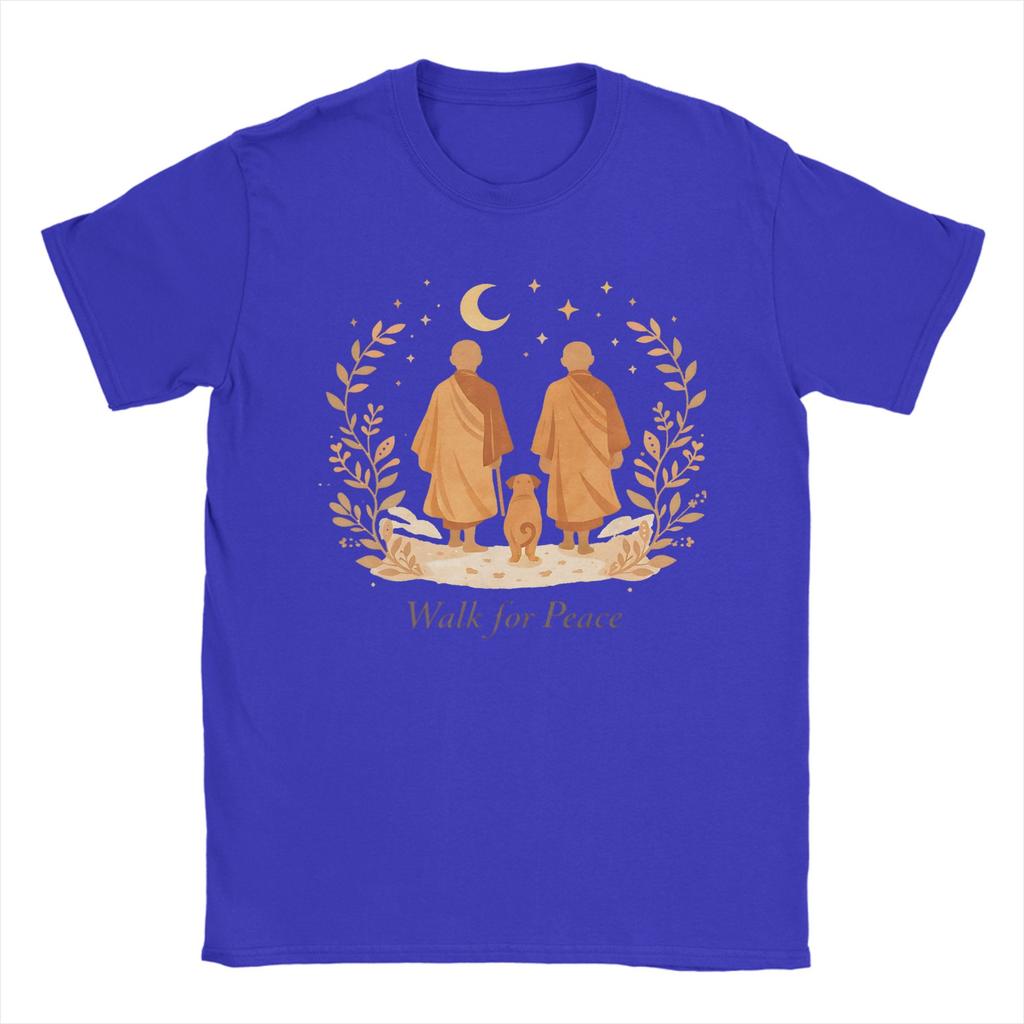 Unisex Damen T-Shirts Zen Kunst Spaziergang für Friedensmönche mit Aloka Hund Spaß Baumwoll-T-Shirts Kurzarm-T-Shirt Oberteile Geschenkidee