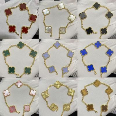New Version Four-leaf Clover Five-flower Bracelet Natural Red Agate White Mother-of-pearl Bracelet Ladies Laser Bracelet