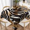 Stylish Wild Animal Print Tablecloth, Rich Brown, Black and White Zebra-Leopard Texture, Durable with Scalloped Hem for Indoor
