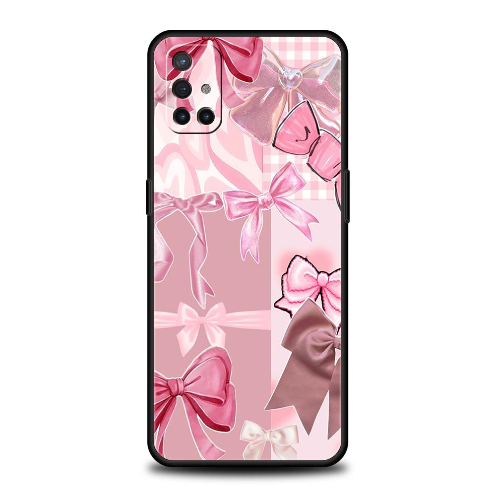 Phone Case For Oneplus 13R 12R 13 12 10T 10R Nord N100 N200 N10 10 9 9R 9RT CE 2 Z Pro Soft TPU Cover Bow-Knot Pink Bow Pattern