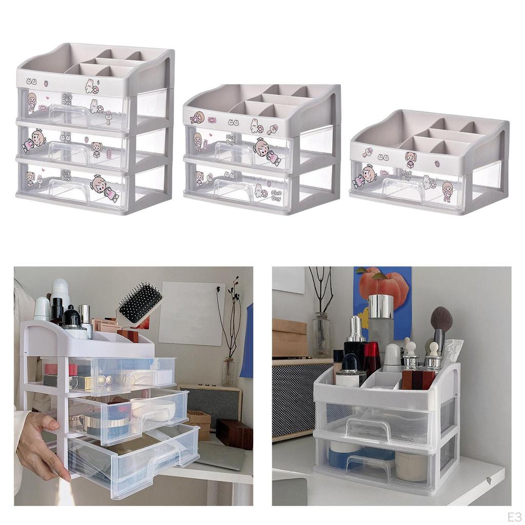 Makeup Desk Organizer with Drawers Display Case Brush Holder Rack Clear Sundries Storage Box for