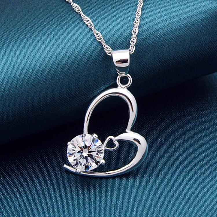 Copper-Plated Silver Women's Clavicle Necklace with 'I Love You' Crystal Pendant, Korean Style