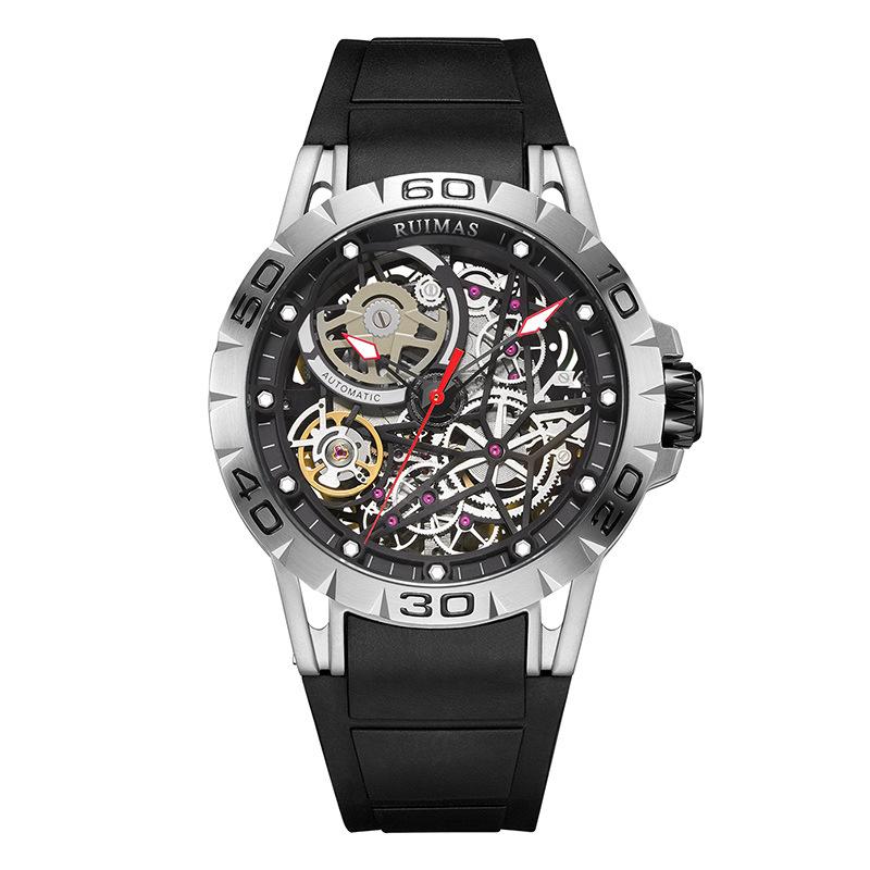 Fully Automatic Mechanical Watch Silicone Strap Sports Casual Men S Watch Hollow Watch 6778