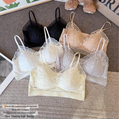 Dámská push-up bezešvá tílková podprsenka s ramínky a krajkou, proti odhalení, boční kontrola poprsí, krásný design zad pro léto