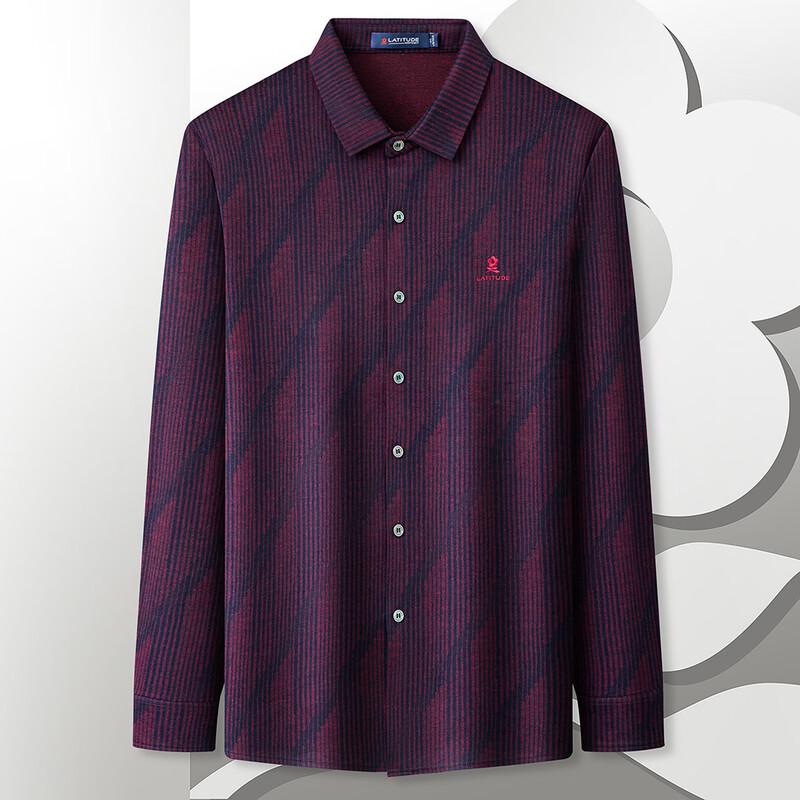 MONTAGUT Men's Luxury Striped Wool Blend Long-Sleeve Shirt