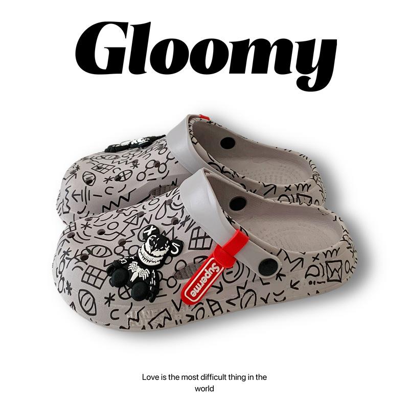 Cool slippers women's summer outer wear household thick-soled non-slip hole shoes ins couple beach slippers men