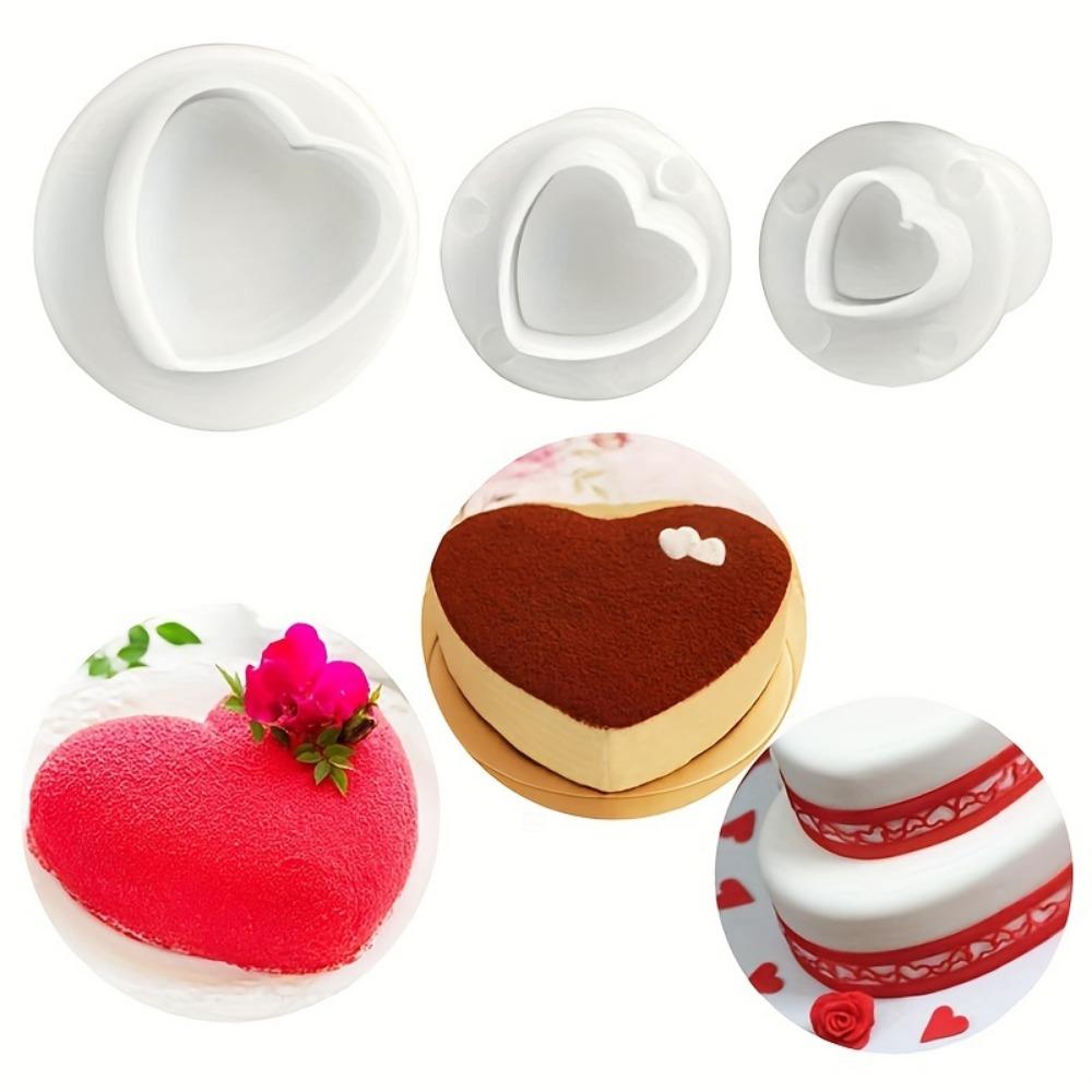 3pcs Valentine's Day Heart Shaped Spring Sugar Mold Cake Decoration Food Grade Mold Cookie Mold DIY Mold Kitchen Supplies