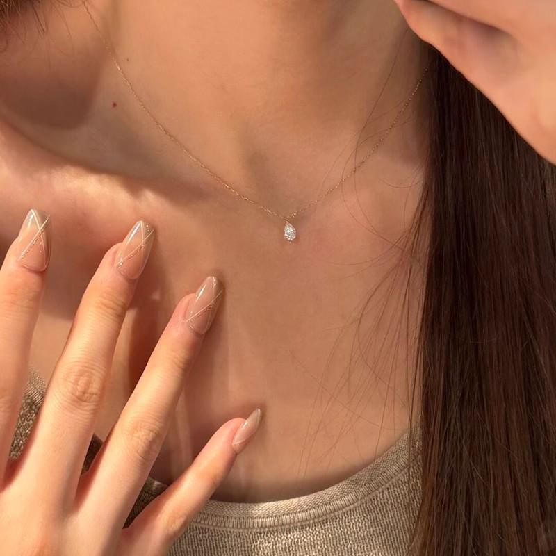 14K Gold Plated Shiny Water Drop Zircon Clavicle Chain for Women Fashion Exquisite Ins Daily Matching Chain Necklace Jewelry