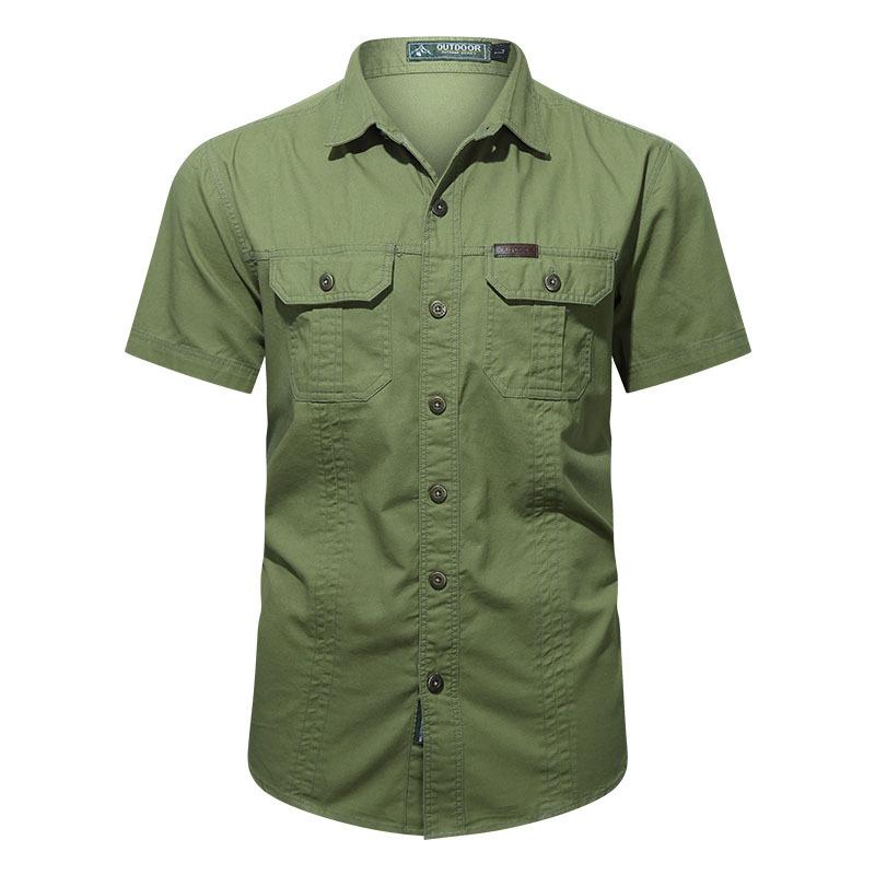 Men's new summer thin short-sleeved shirt jacket men's solid color casual pure cotton outdoor tooling shirt top
