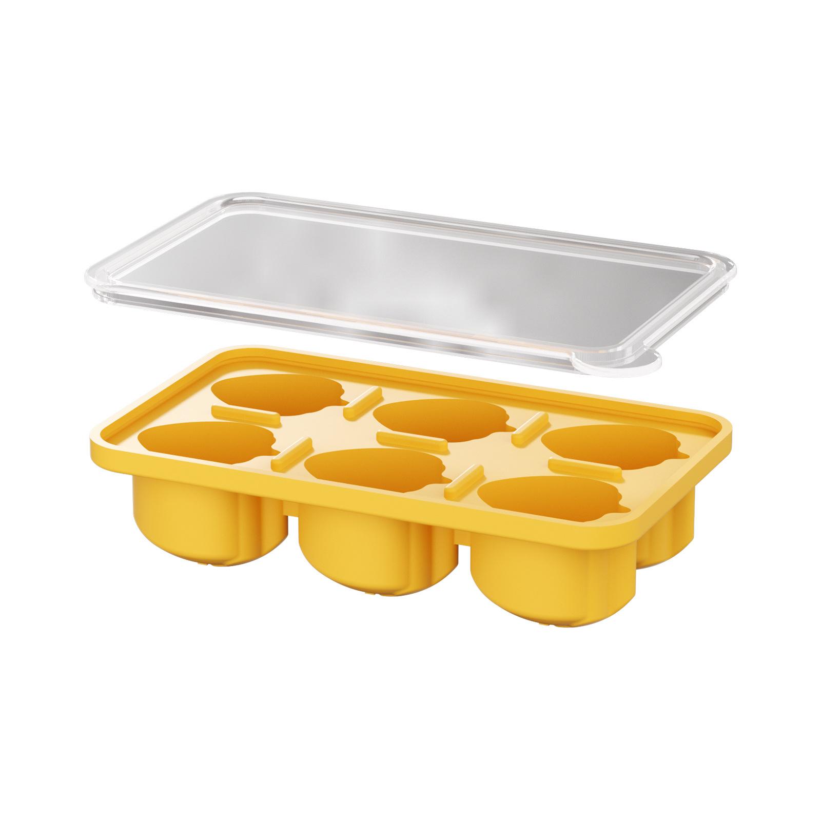 

Food-grade ice grid mold upgraded summer 6-grid strawberry DIY ice cube artifact with lid easy demoulding жовтий