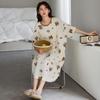 1011 New Nightdress with Chest Pad Women's Summer Pure Cotton Short-sleeved Thin Striped Medium and Long Pajamas Loungewear Skirt