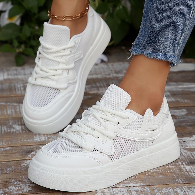 Mode 2025 Neue Atmungsaktive Weiße Sneaker Damen Bequeme Dicke Sohle Vulkanisierte Schuhe Frau Frühling Sommer Schnürschuhe Causal Sneaker