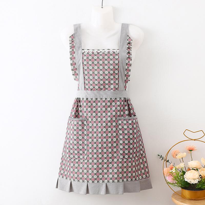 Fashion Princess Dress Double Pocket Anti-Stain Ladies Apron Kitchen Cooking Lace Cleaning Waist