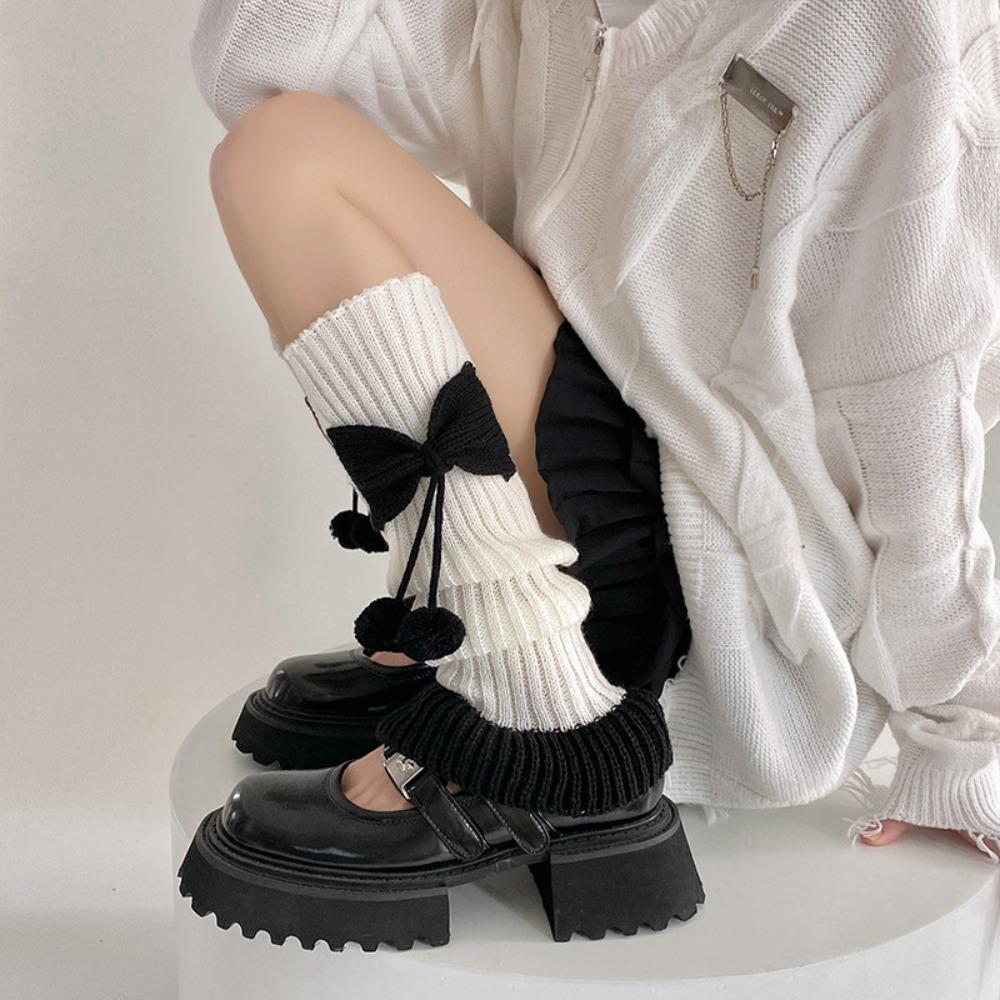 Y2k Bow Knitted Leg Socks Japanese Christmas Knee Socks Sweet JK Lolita Leg Socks  Girls