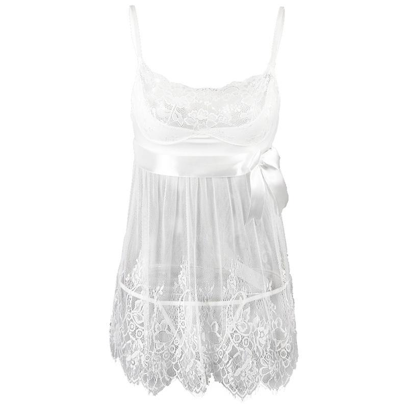 Women Sexy See-Through Lace Sling Sleepwear Nightdress + Thong