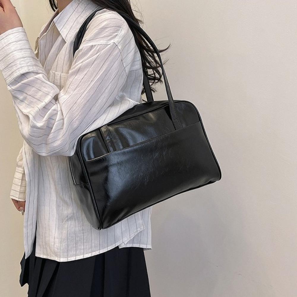 Solid Color Pu Leather Tote Bag Large Capacity Women's Handbag Fashion Boston Shoulder Bag Girls