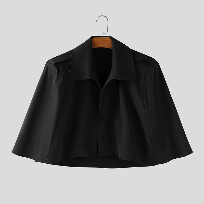 

INCERUN Men Lapel Open Front Cloak Casual Loose Cropped Cape Coats M чёрный