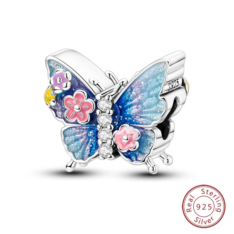Springtime Copper Sparkling Zircon Colorful Butterfly Charms Beads Fit Qikaola Bracelets Diy Birthday Jewelry Gifts