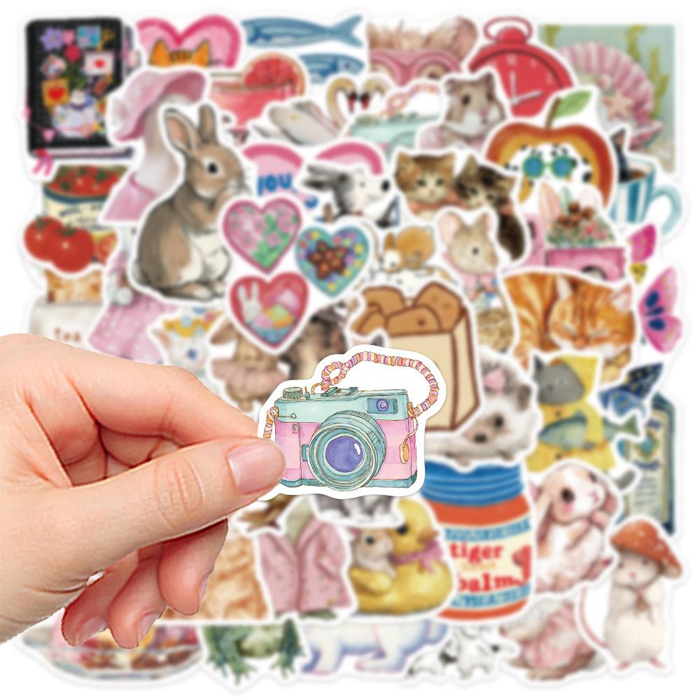 10/30/50pcs Fairy Tale Style Animals Pattern Stickers Kawaii Watercolor Decals DIY Diary Stationery Fridge Cute Cartoon Sticker