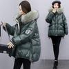 Dunjacka Dam Mellångd Koreansk Version Lös Passform Tjock Jacka Stor Ullkrage Vinter Huvförsedd Outfit